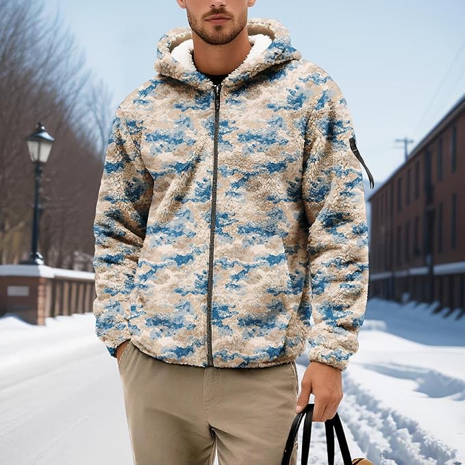 Men's Camouflage Hunting Fleece Lined Hoodie Camo Jackets Zip Up Long Sleeve Casual Winter Coats Hood Outerwear
