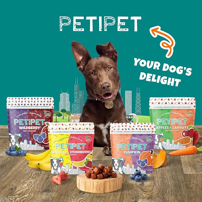 PETIPET Plant-Based Pumpkin Dog Treats - Pumpkin, Carrot, Apple, and Blueberry Soft & Chewy - Vegetarian, Vegan Dog Treats with Organic Ingredients - Low-Protein, Hypoallergenic, Gluten-Free
