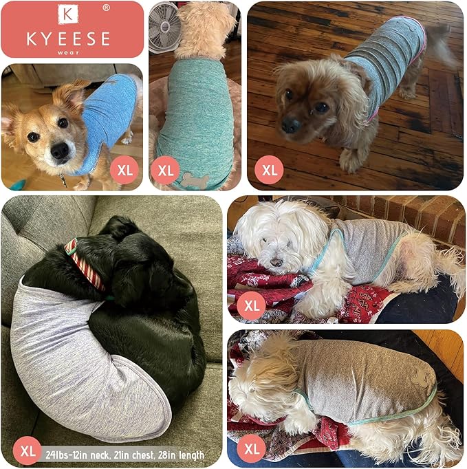 KYEESE 2 Pack Dog Shirts Quick Dry Soft Stretchy Sun Protection Pet T-Shirts with Reflective Label Tank Top Sleeveless Vest Dog Clothes for Small Medium Dogs, X-Large, Grey+Blue