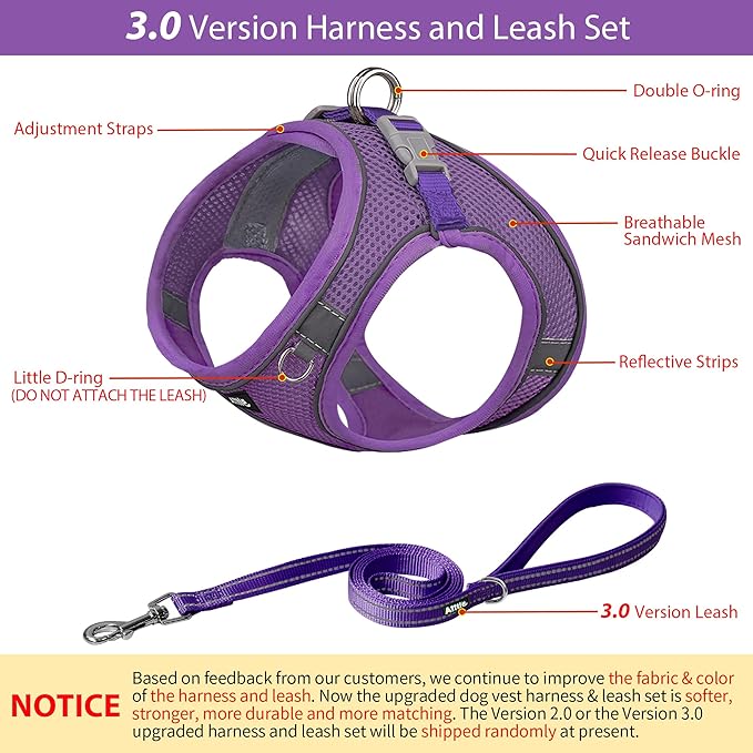 AIITLE Escape Proof Dog Harness - Step in Adjustable Dog Harness No Choke Over with Breathable Mesh and Quick-Release Buckle for Summer- Outdoor Walking, Camping for Medium Dogs Pure Purple XL