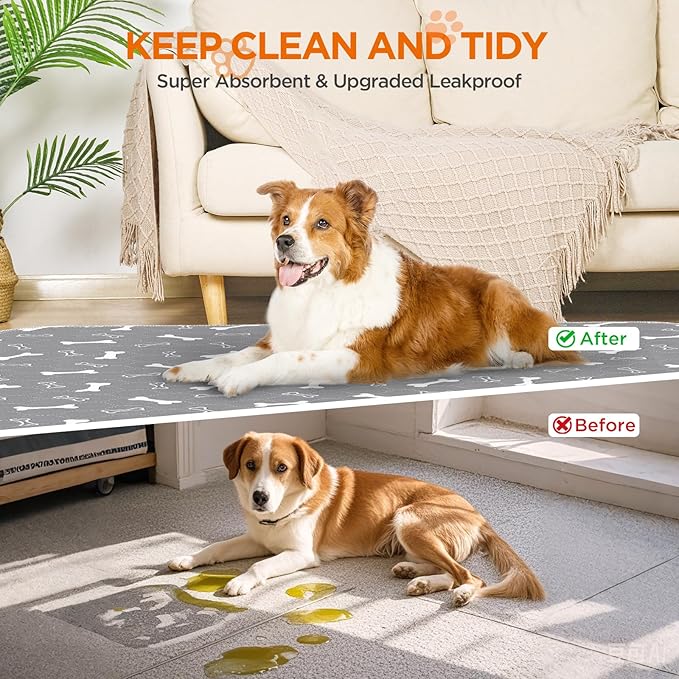 Reusable Puppy Pads , 2Pack Washable Pee Pads for Dogs, Super Absorbent Leakproof Dog Training Pads, Non-Slip Potty Pads for Floor, Crate, Couch, Whelping Pads Litter Mat Pet Supplies-24”x36”