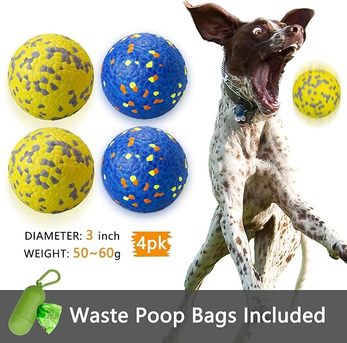 4Pcs Super Bouncy Dog Balls, Fun Indestructible Tennis Balls for Aggressive Chewers, Durable Floating Fetch Toys for Medium and Large Dogs with Lifetime Replacement