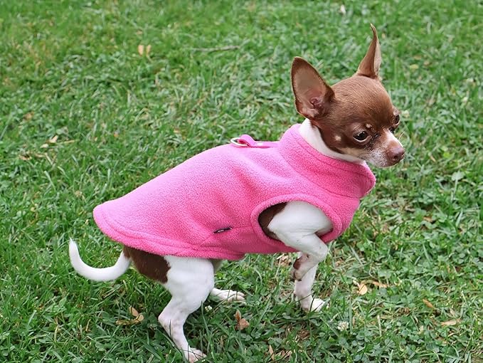 JACKO & CO - Fleece Vest Dog Sweater with Leash Ring - Soft, Warm & Lightweight Pullover Coat for Small & Medium Dogs, Puppies & Cats - Cozy Fall/Winter/Spring Pet Jacket (Pink, Medium 6-10lbs)