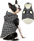 Fleece Lining Dog Hoodie for Small Dogs Extra Warm Plaid Sweater with Drawstring Hooded Coats in Winter Puppy Jacket,Black S