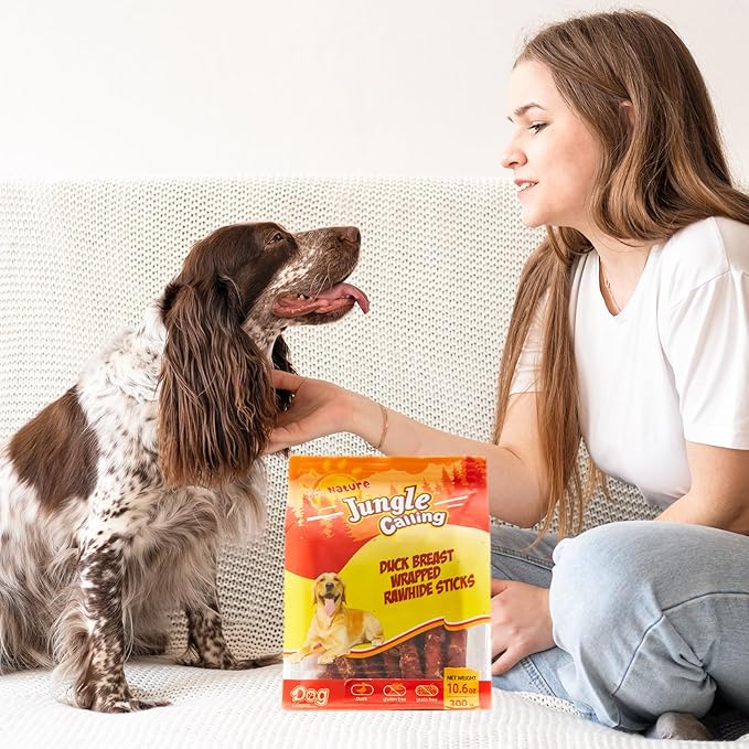 Jungle Calling Dog Treats, Duck Breast Wrapped Rawhide Sticks for Dogs, Grain-Free Natural Chewy Treats Picky Dogs, Puppy Chews Snacks,10.6 oz (Pack of 2)