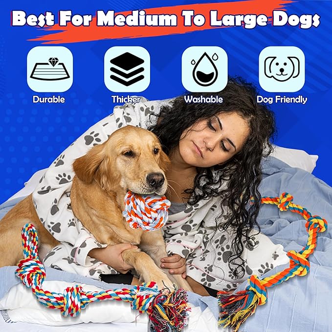 Dog Rope Toys for Aggressive Chewers, Nearly Indestructible Dog Toys Set for Large/Medium Dogs, Heavy Duty Natural Cotton Rope Chew Toy for Teething, Tug Toy 9 Pack