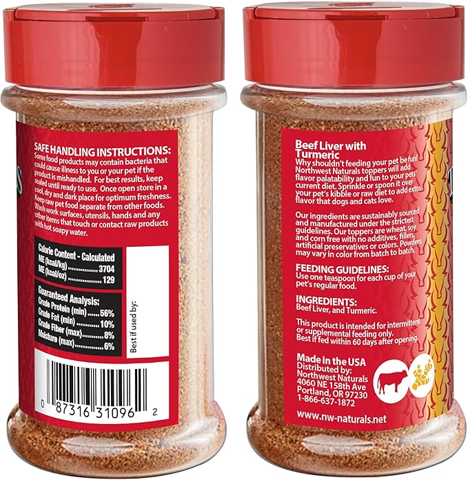 Northwest Naturals Freeze-Dried Functional Toppers - Beef Liver with Turmeric (4.5 oz), Salmon/Shiitake/Maitake Mushrooms (3.5 oz) - for Dogs and Cats, Human Grade Ingredients, All Natural