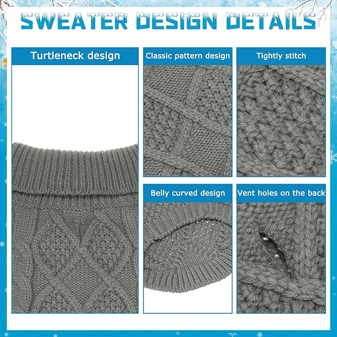 Mihachi Turtleneck Dog Sweater - Winter Coat Apparel Classic Cable Knit Clothes with Leash Hole for Cold Weather, Ideal Gift for Pet in New Year Smoky Gray Small/Medium