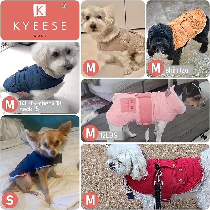 KYEESE Dog Coat Windproof Dog Coats for Small Dogs Soft Pet Sweater for Cold Weather Warm Pet Winter Puffer Coat with Leash Hole Thick Cat Clothes with Pocket Waterproof Dogs Jacket with Fleece Lined