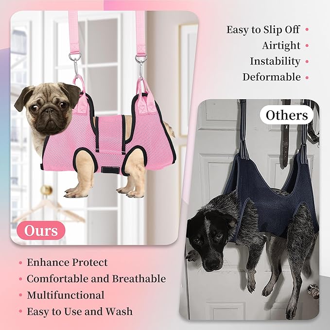 PatiencET Dog Grooming Hammock, Pet Grooming Hammock for Cats & Dogs with Security Strap, Dog Sling for Nail Trimming with Nail Clippers/Trimmer, Nail File, Pet Comb(Pink S)