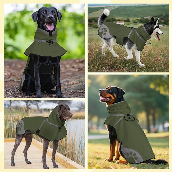Dog Raincoat for Medium Dogs,Dog Rain Jacket Waterproof,for Adventures, Walking, Hunting（M,Dark Green）