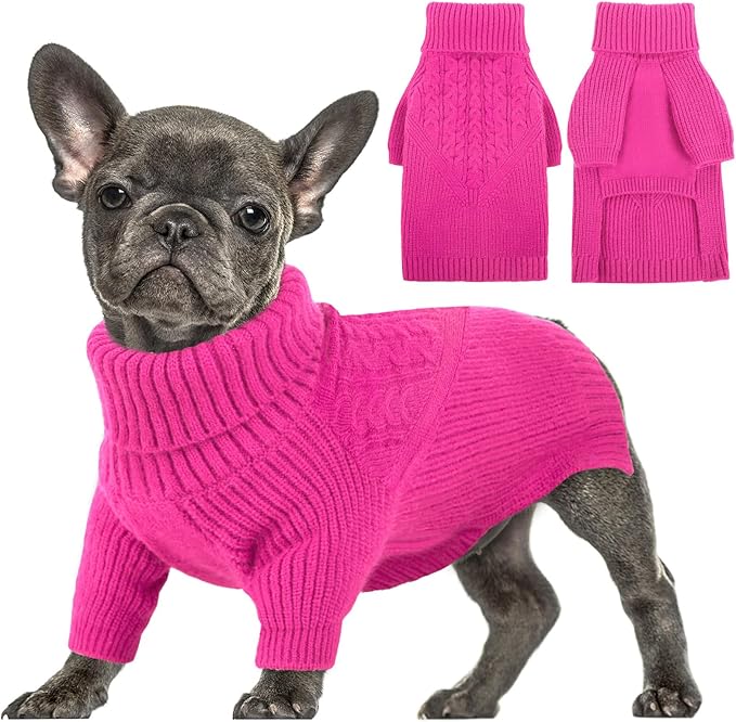 Queenmore Medium Dog Sweater, Dog Sweaters for Medium Dogs Girl or Boy, Medium Dog Christmas Sweater, Winter Doggie Sweatshirt Knitwear, Pet Chunky Warm Coat for Small Large Size Dogs, Fuchsia M