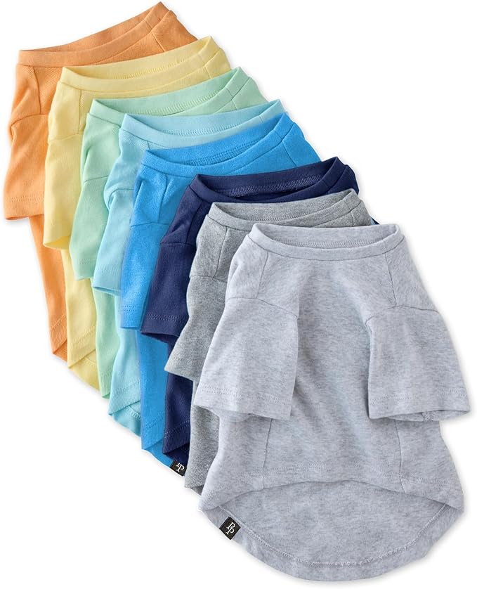 Toby II - The Perfect Tee, 8 Pack Short Sleeve Pet T-Shirt 100% Organic Cotton Tees Clothes for Small, Medium, Large Dogs, Rainbow Blue, X-Large