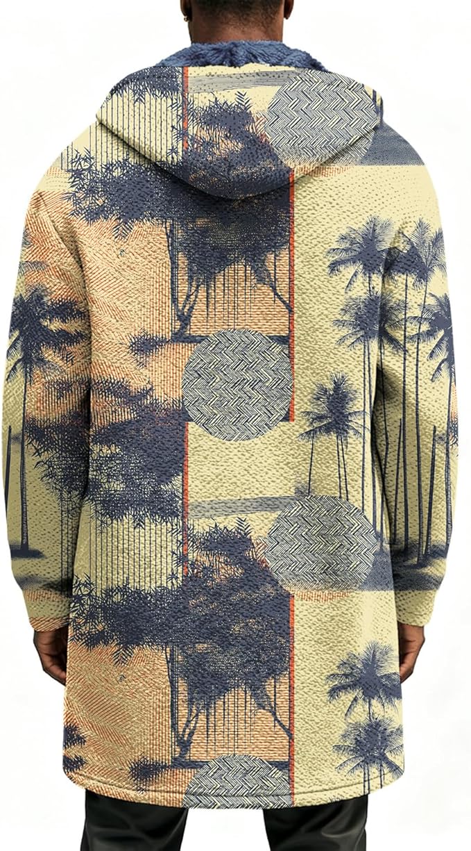 LIZALIG Long Hooded Cardigan Men Japanese Art Style Fashion Cool Graphic Coats Winter Warm Lined Fleece Jacket