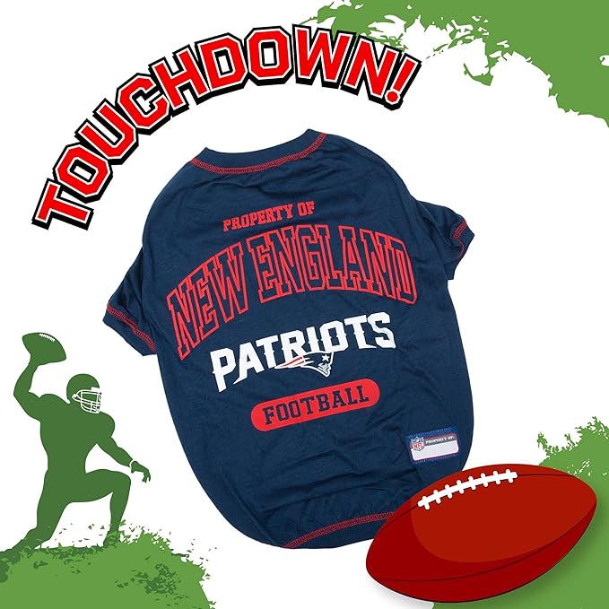 NFL New England Patriots Dog T-shirt Small. - Licensed Shirt for Pets Team Colored with Team Logos- Premium Stretchable Materials for the comfort of your Dog & Cat