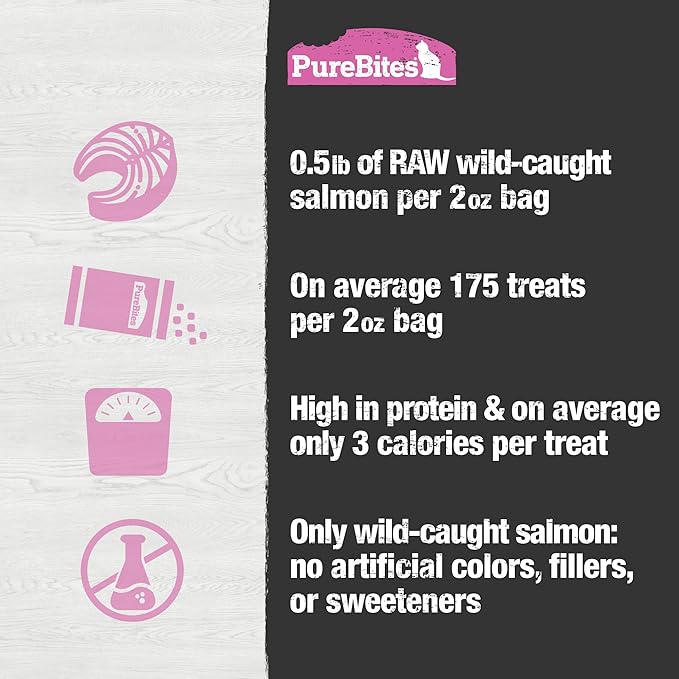 PureBites Freeze Dried Salmon Cat Treats 57g | 1 Ingredient | Made in USA (Packaging May Vary)