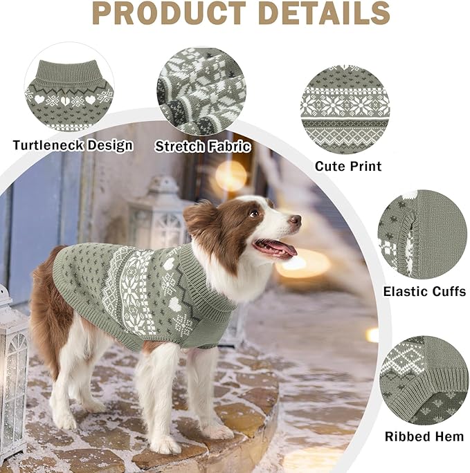 SCENEREAL XL Dog Sweaters Male and Female, Soft, Warm Turtleneck Extra Large Dog Sweater, Knitted Ugly Dog Christmas Outfits, Argyle Winter Clothes for Walking Outdoor