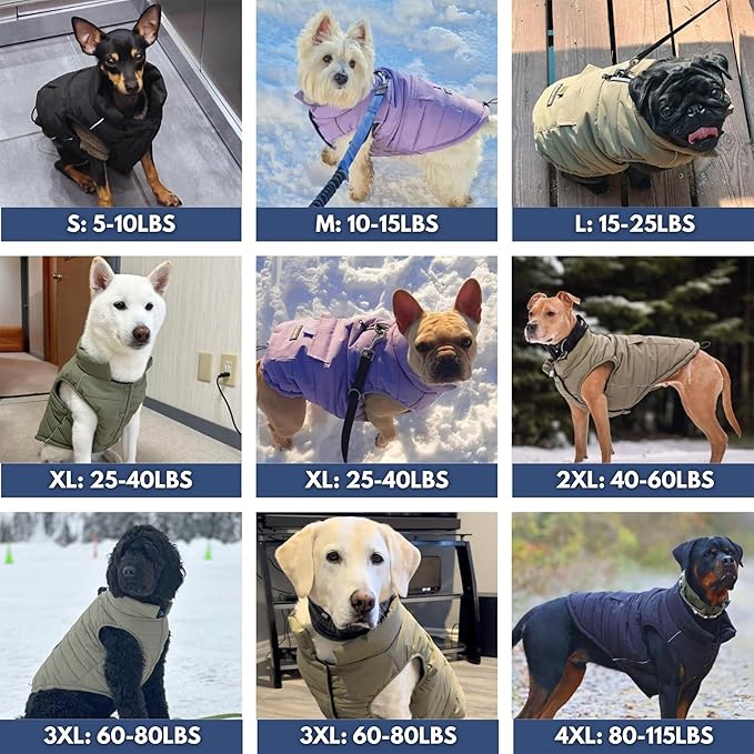 Spark Paws Dog Winter Jacket, Water-Resistant Coat, Warm Reflective Windproof Fleece-Interior, for Medium and Large Dogs - Red - L