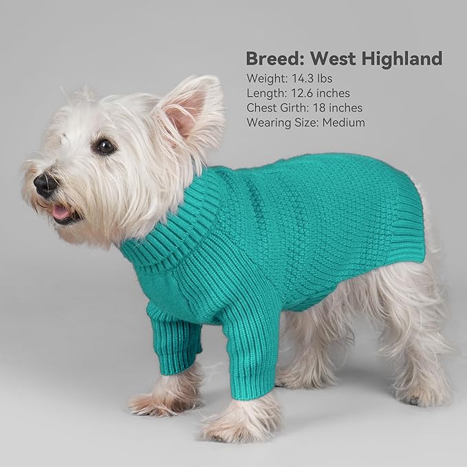 cyeollo Fleece Dog Sweaters for Medium Dogs Male, Stretchy Warm Turtleneck Doggy Clothes for Fall Winter Pullover Doggie Jacket Thermal Knit Pet Apparel with Sleeves, Aqua Green XL