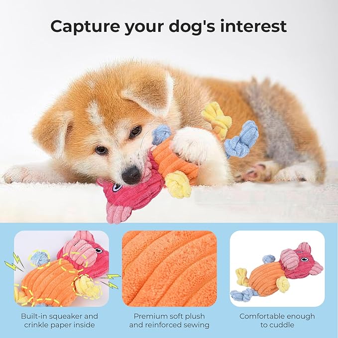 Durable Interactive Squeaky Dog Toys 3-Pack – Tough Chew Toys for Aggressive Chewers & Puppies, Long-Lasting Plush Toy Bundle for Medium/Small Dogs – Noise-Making Pet Gifts to Keep Dogs Busy