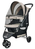 ROODO 3 Wheel Dog Pet Cat Stroller Best Lightweight Foldable Compact Portable Jogger All Terrain Travel Pet Gear Puppy Kitty Stroller for up to 30lbs Medium Small Dogs and Cats(Light Khaki)