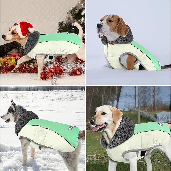 Dog Coat, Waterproof Dog Winter Jacket with Leash Hole, Reflective Adjustable Pet Fleece Sweater, Warm Snow Vest for Small Medium Large Dogs - Candy Green, 3XL