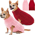 2 Pack Dog Sweaters for Small Dogs Turtleneck Pullover Cable Knit Puppy Stretch Clothes Chihuahua Yorkie Pomeranian Toy Poodle Boy Girl Pets Winter Doggie Clothes (S, Pink & Red)