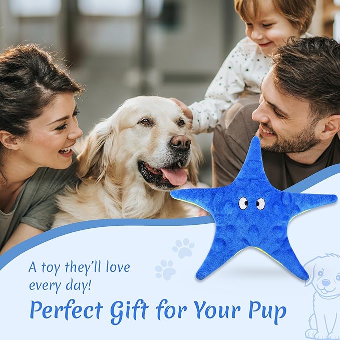 Squeaky Starfish Dog Toy for Small Medium Dogs - Chew Toy, Machine Washable and Anxiety Relief Gift
