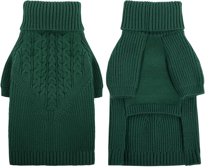 Queenmore XXL Dog Sweater, Dog Sweaters for Large Dogs Girl or Boy, Dog Christmas Sweaters XXL, Winter Big Dog Sweatshirt Knitwear, Pet Chunky Warm Coat for Small Medium Size Dogs, Green XXL