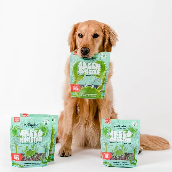 Polkadog Green Crab & Kelp Crunchy Training Bits – All Natural, Limited Ingredient Healthy Training Treats for Dogs. Handcrafted & Made in USA. High in Omega-3 – 7oz