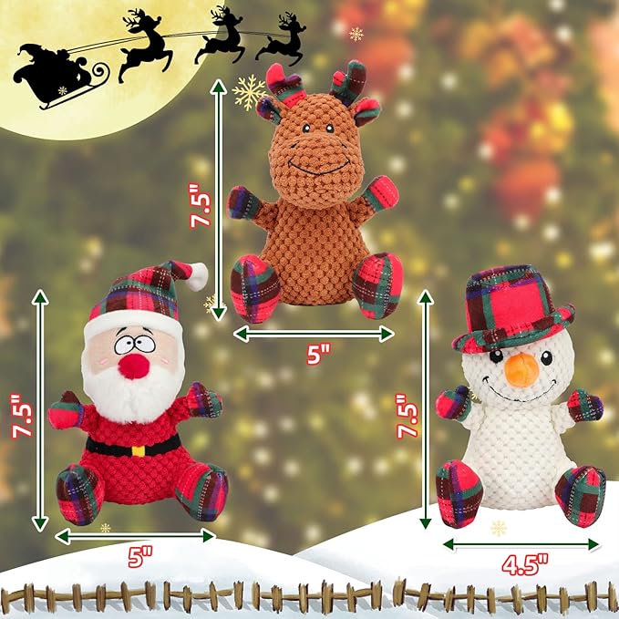 Rypet 3 Pack Dog Christmas Toys Pet Stuffed Plush Toys Interactive Durable Dogs Chew Toys for Medium Small Dogs