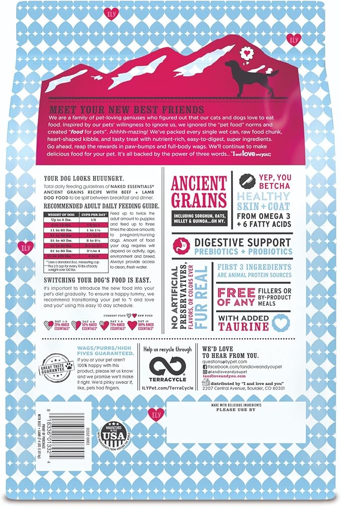 I and love and you Naked Essentials Ancient Grains Dry Dog Food - Lamb + Beef - High Protein, Real Meat, No Fillers, 4lb Bag