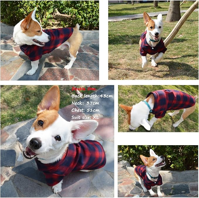 Koneseve Dog Shirt, Pet Plaid Clothes Shirt T-Shirt Sweater Matching Breathable for Small Medium Large Dog Cat Puppy Adorable Casual Cozy Halloween Thanksgiving Christmas Costumes (Red; 6XL)