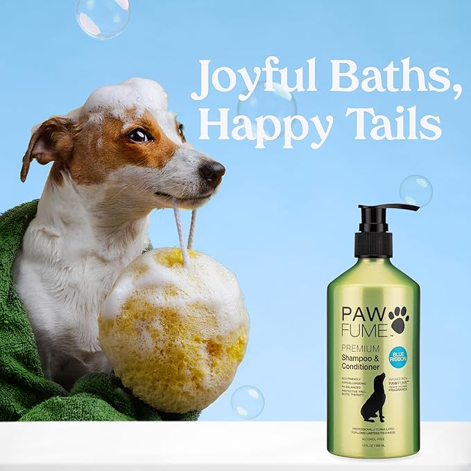 PAWFUME Dog Shampoo and Conditioner, Blue Ribbon, 2-Pack – Nourish & Detangle for a Silky Soft Coat – Probiotic, Deep-Cleaning, pH-Balanced Formula – Puppy Shampoo and Conditioner for All Breeds