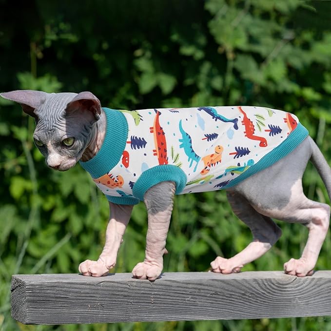 PUMYPOREITY Sphynx Cat Clothes: Stretchy Sweater, Soft Hairless Shirt, Pullover Pajamas, Turtleneck for Sphynx Cornish Rex, Devon Rex - Blue, S
