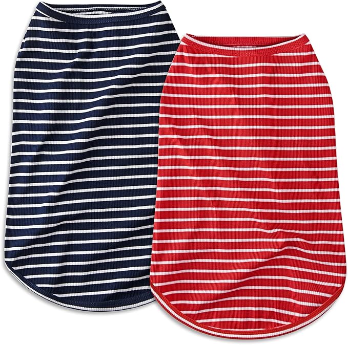 Koneseve Dog Shirt Vest Lightweight Stretchy Dog T-Shirts Soft Cool Sleeveless Stripe Vests Breathable Clothes for Puppy Kitty Cats Small Medium Large Dogs 2 Pack Red + Blue [ 5XL ]