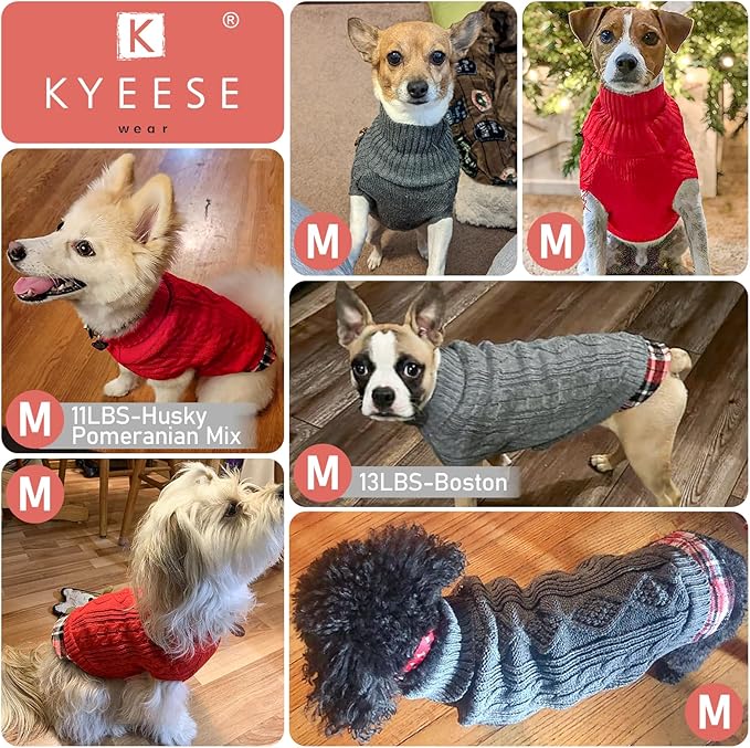 KYEESE Dog Sweater Soft Pullover Dog Sweaters for Small Dogs Male Stretchy Knitwear Cat Clothes Warm Turtleneck Small Dogs Sweater with Gingham Patchwork Thick Pet Coat for Fall Winter Cold Weather
