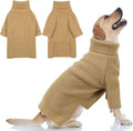 Queenmore Turtleneck Long Sleeve Knitted Sweater with Check Pattern, Fall Winter Warm Sweater for Small to XXL Dogs and Cats, Brown