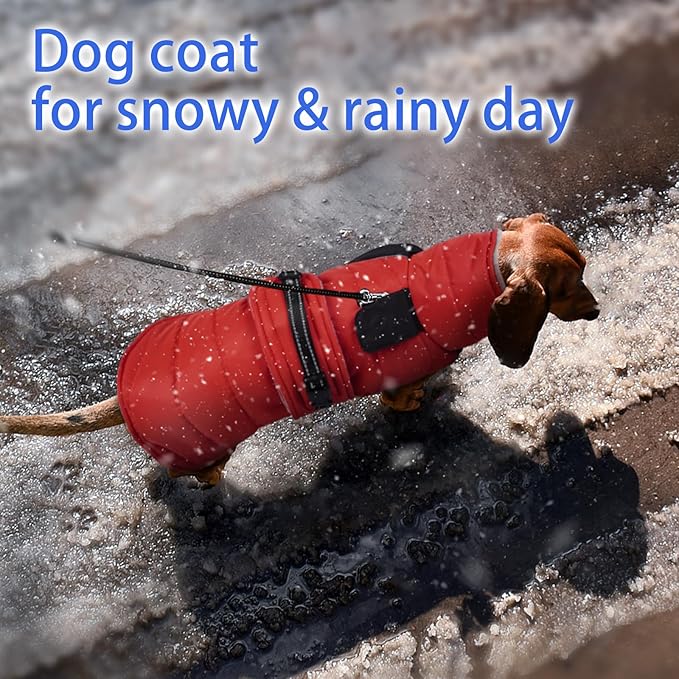 MIGOHI Warm Dog Jacket - Waterproof Small Dog Coat with Furry Collar, Windproof Dogs Fleece Vest, Reflective Cold Weather Coats for Small Dogs, Adjustable Buckle, Poodle,S,RedBlack