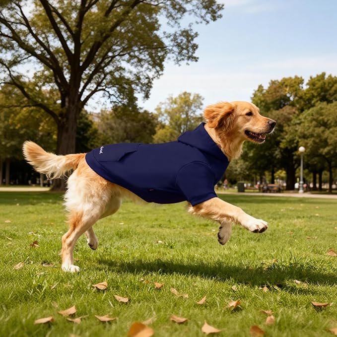 Basic Dog Hoodie, Soft Premium Quality Dog Hoodie Sweater with Leash Hole and Pocket, Cotton Doggy Puppy Sweatshirt Fashion Outfit for Dogs Puppy Small Medium Large - Navy Blue (X-Large)