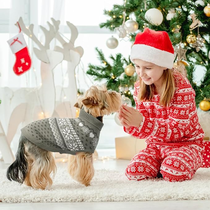 SCENEREAL Dog Sweaters for Large Medium Small Dogs, Soft, Warm Turtleneck Puppy Clothes Sweatshirt, Knitted Ugly Dog Christmas Outfits, Argyle Xmas Pet Cold Weather Coat for Girls Boys