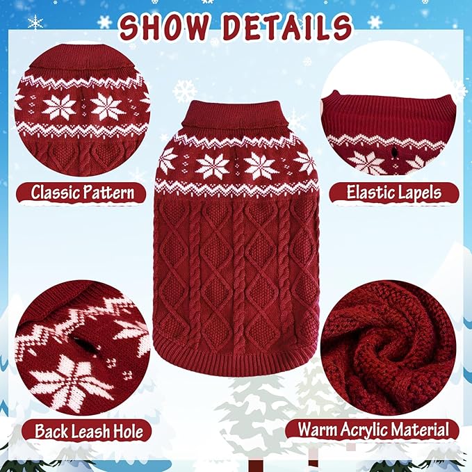 Warm Winter Pink Dog Sweater - Cold Weather Pet Clothes for Small Medium Large Dogs Indoor Outdoor, Soft Classic Knit Puppy Apparel Coat, Dark Red, ML