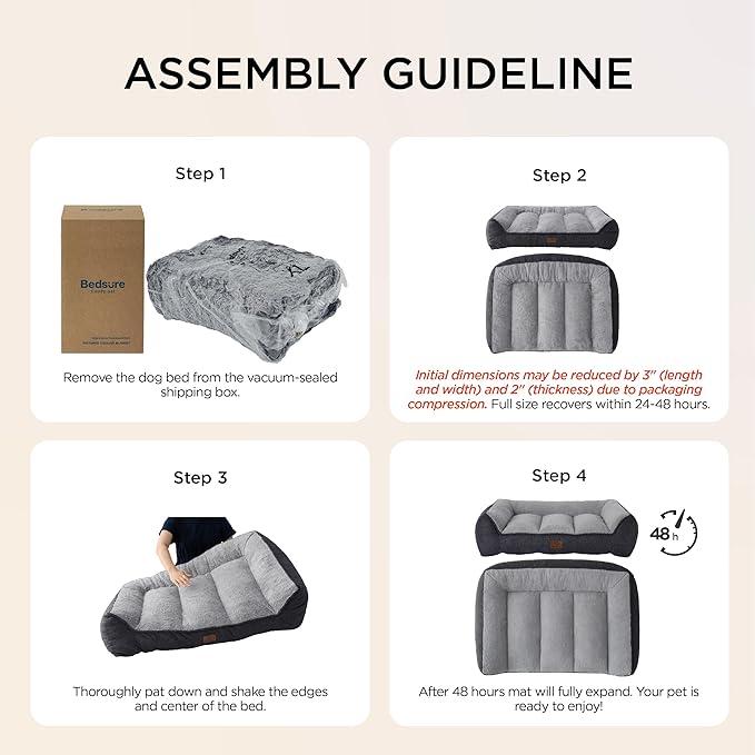 Bedsure XL Orthopedic Dog Beds Large Sized Dog - Extra Thick Supportive Dogs Couch with Waterproof Washable Cover, Extra Large Comfort Pet Bed Sofa with Soft Plush Sherpa and Nonskid Bottom, Grey, 42"