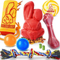 Heavy Duty Various Dog Chew Toys for Aggressive Chewers, 9 Pack Indestructible Large Dog Toys Include Tug Chew & Rope Toys, Squeaky Toys for Medium & Large Breed(For Powerful Chewers-Mad Bunny）