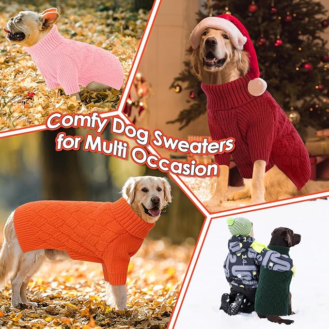 AOFITEE Dog Sweater, Warm Dog Sweaters for Large Dogs, Halloween Dogs Sweater, Turtleneck Girl Pet Sweaters, French Bulldog Sweatshirt, Knit Female Male Pet Knitwear for Winter Fall (Orange Large)