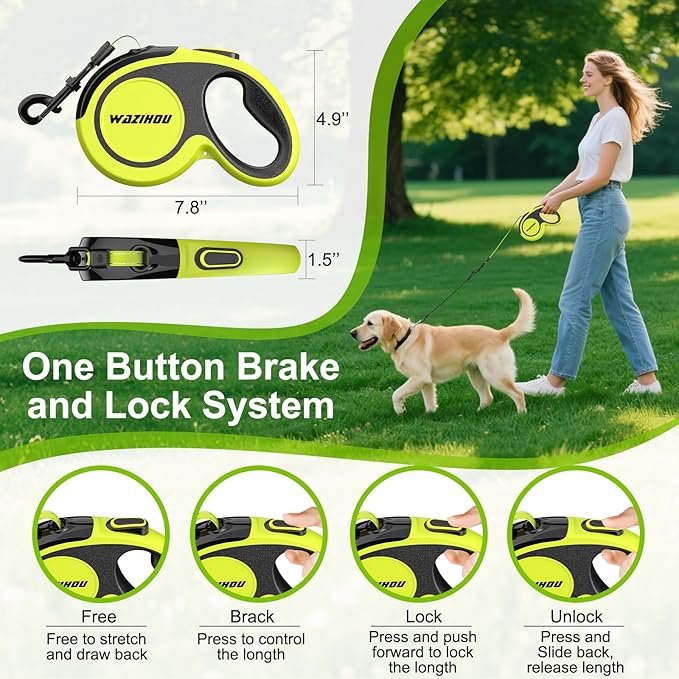 2025 New Model Retractable Dog Leash 18ft' - Detachable Poop Bag and Chew Proof Cable and Included Heavy Duty Reflective Retractable Leash for Small Medium Large Dogs up to 110 lbs