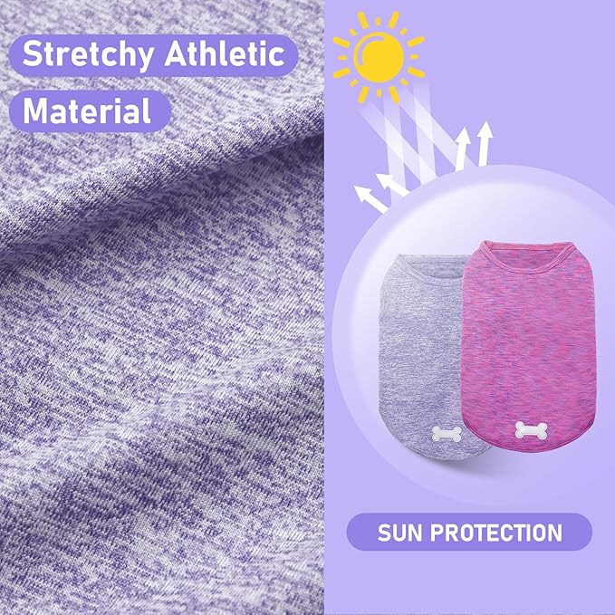 KYEESE 2 Pack Dog Shirts Quick Dry Soft Stretchy Pet T-Shirts with Reflective Label Tank Top Sun Protection Sleeveless Vest Dog Clothes for Small Medium Dogs, XX-Large, Purple+Pink
