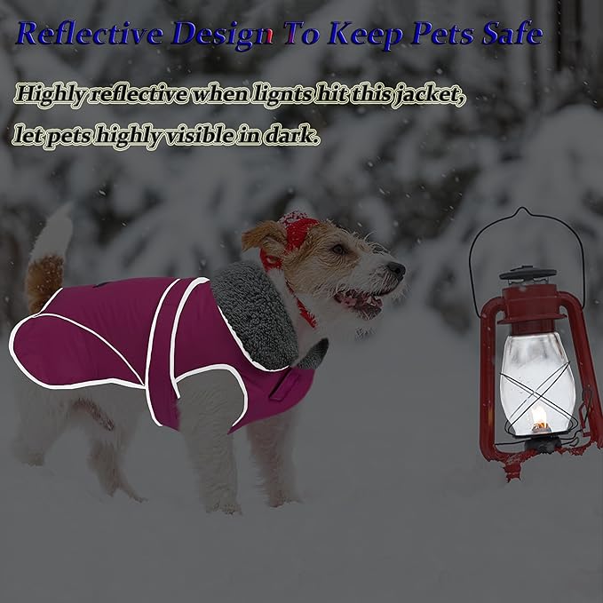 Dogcheer Dog Coat, Waterproof Dog Jacket Reflective Pet Winter Coat with Adjustable Hook & Loop, Christmas Puppy Fleece Jacket Warm Turtleneck Snowsuit for Small Medium Large Dogs - Pink, L