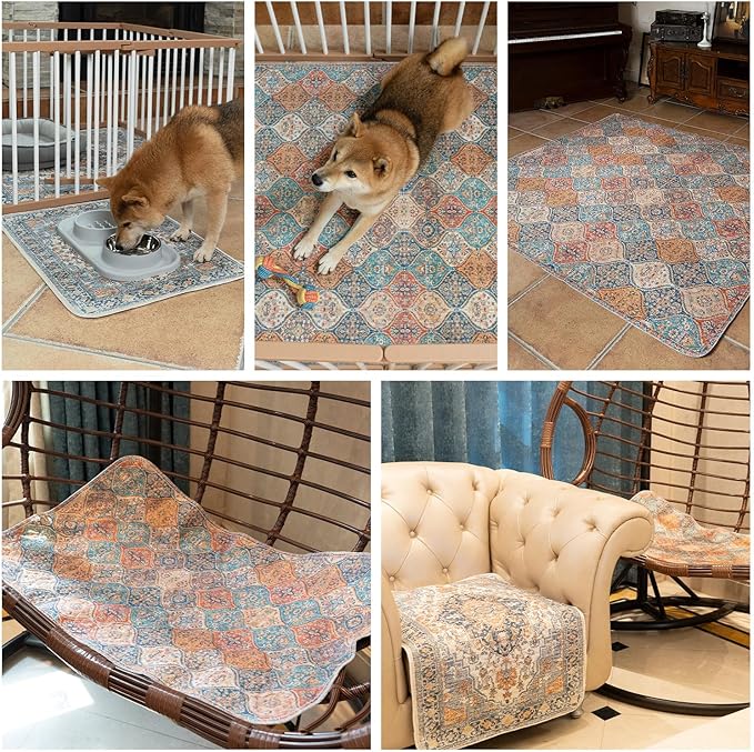 nunubaby Washable Pee Pads for Dogs, Stylish, Non-Slip and Leak-Proof Pee Pads. Reusable Potty Pads for Dogs for Crates and Floors.(Red/Floral, 24" x36")