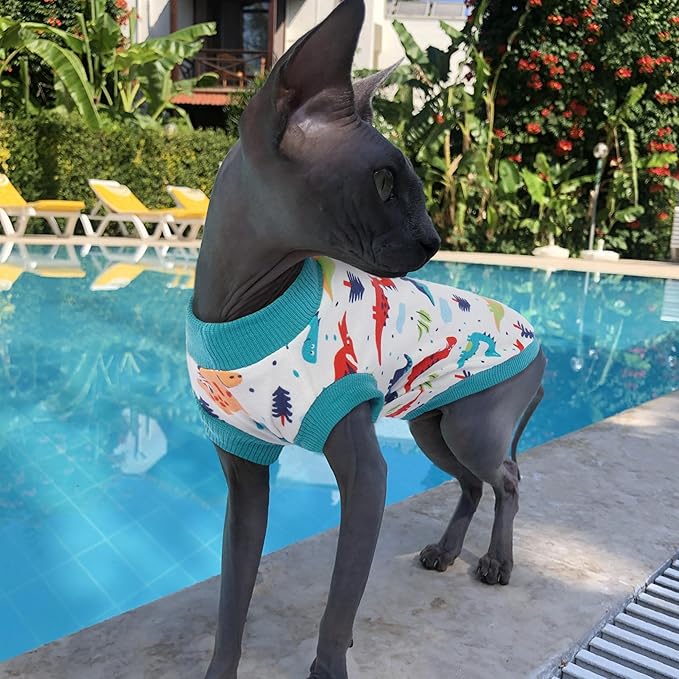 PUMYPOREITY Sphynx Cat Clothes: Stretchy Sweater, Soft Hairless Shirt, Pullover Pajamas, Turtleneck for Sphynx Cornish Rex, Devon Rex - Blue, S